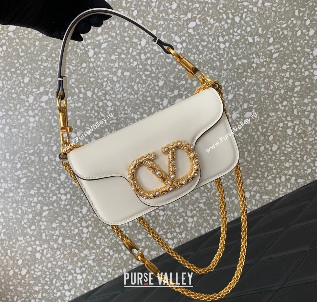 Valentino Garavani Loco Small Shoulder Bag In Calfskin Leather With Jewel Logo White 2025 5053 (LKF-250926025)