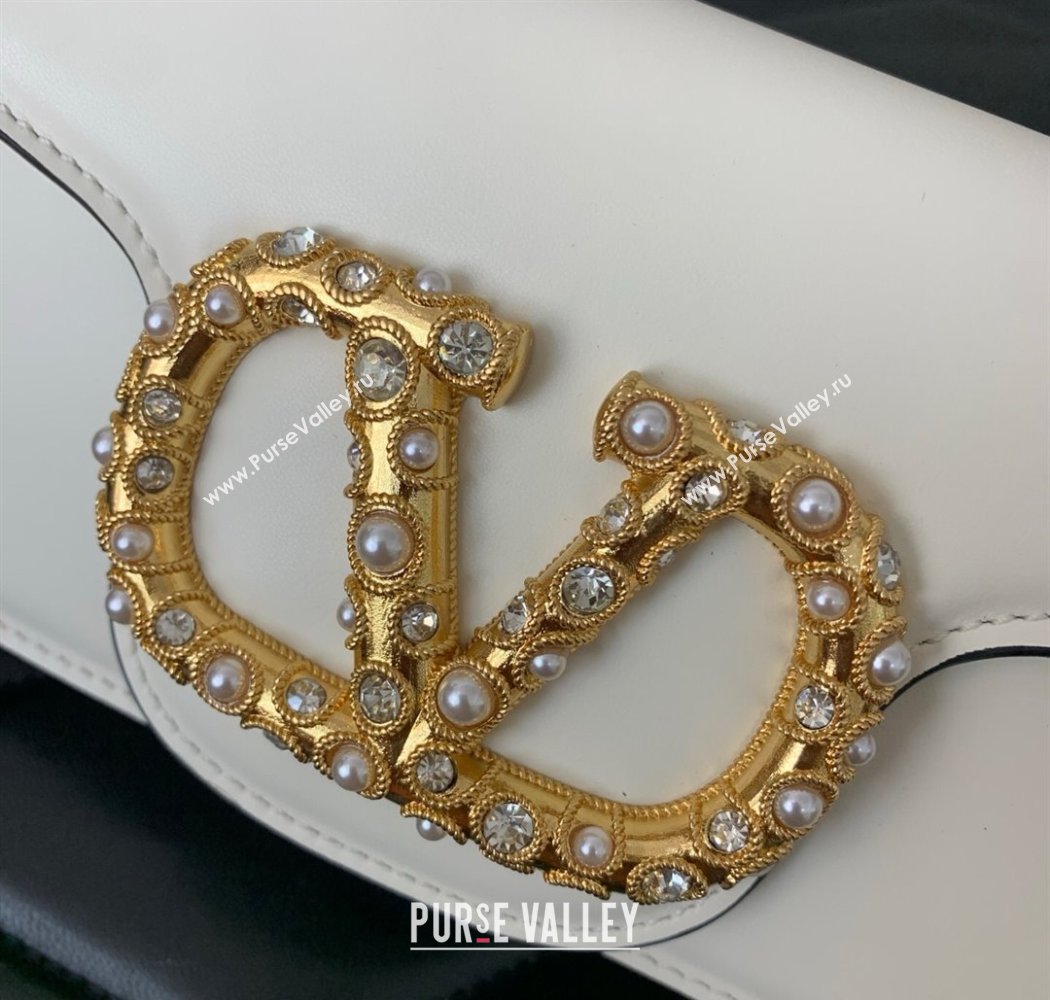 Valentino Garavani Loco Small Shoulder Bag In Calfskin Leather With Jewel Logo White 2025 5053 (LKF-250926025)