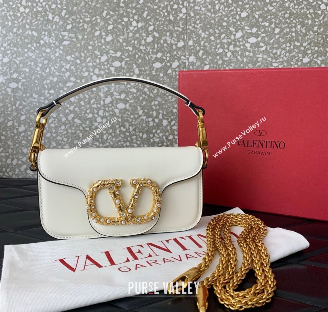 Valentino Garavani Loco Small Shoulder Bag In Calfskin Leather With Jewel Logo White 2025 5053 (LKF-250926025)