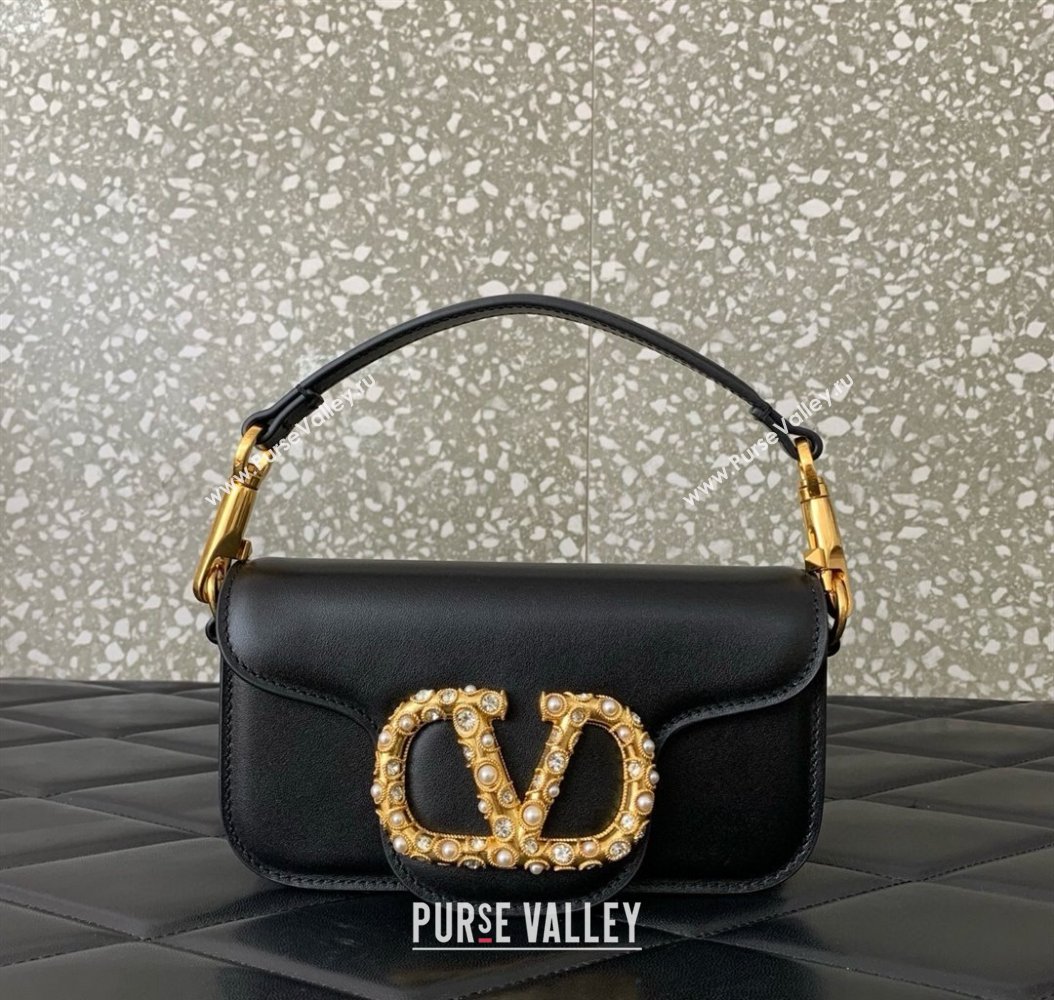 Valentino Garavani Loco Small Shoulder Bag In Calfskin Leather With Jewel Logo Black 2025 5053 (LKF-250926026)