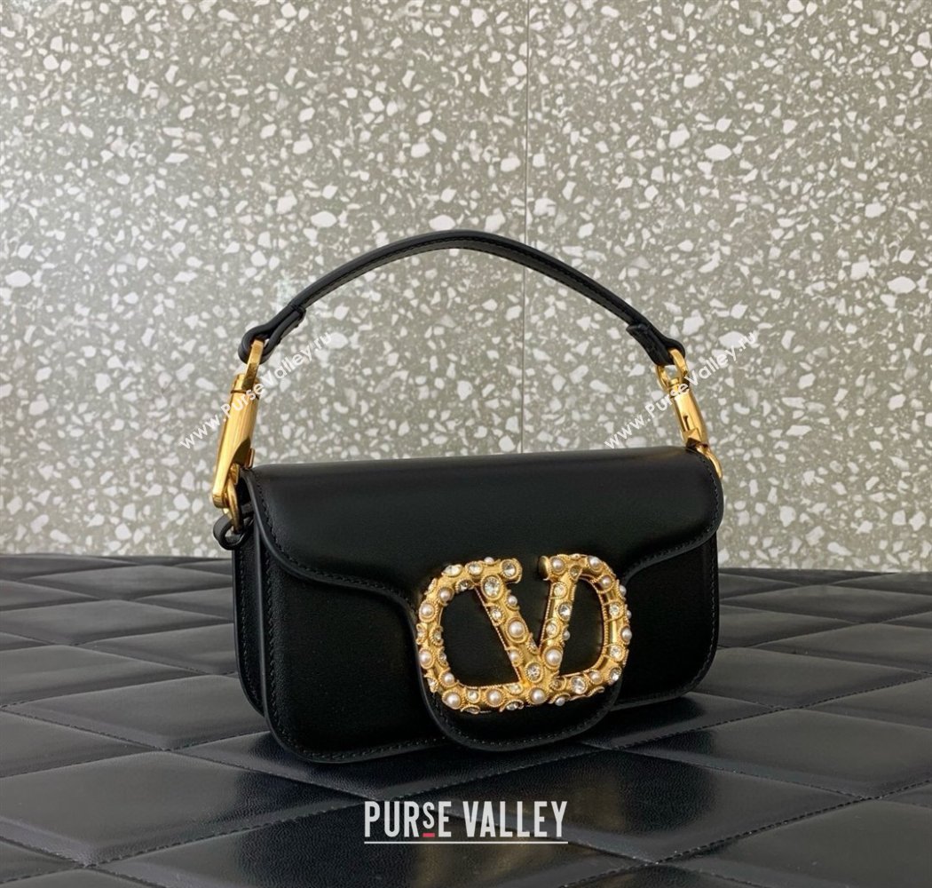 Valentino Garavani Loco Small Shoulder Bag In Calfskin Leather With Jewel Logo Black 2025 5053 (LKF-250926026)