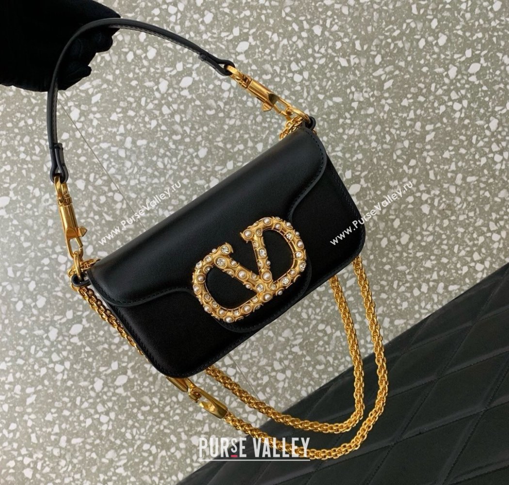 Valentino Garavani Loco Small Shoulder Bag In Calfskin Leather With Jewel Logo Black 2025 5053 (LKF-250926026)