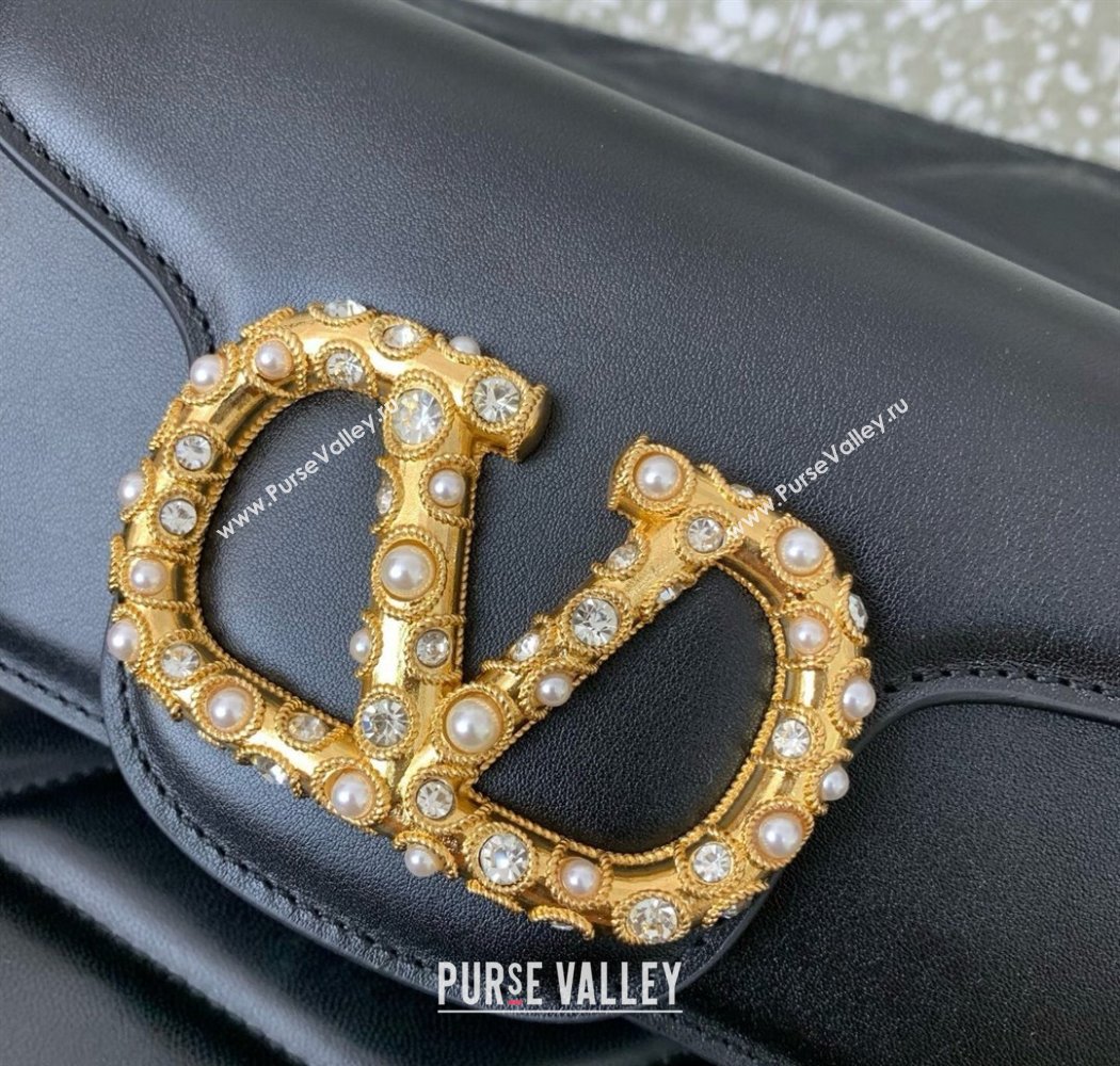 Valentino Garavani Loco Small Shoulder Bag In Calfskin Leather With Jewel Logo Black 2025 5053 (LKF-250926026)