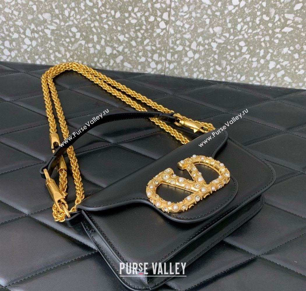 Valentino Garavani Loco Small Shoulder Bag In Calfskin Leather With Jewel Logo Black 2025 5053 (LKF-250926026)