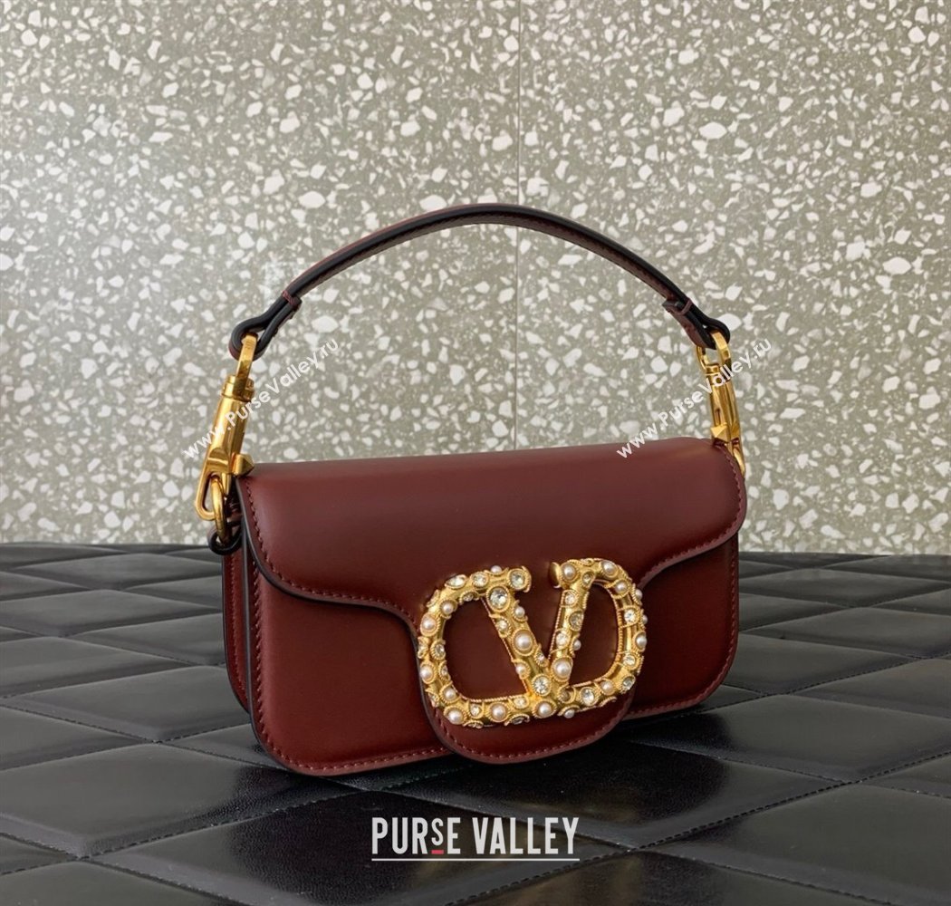 Valentino Garavani Loco Small Shoulder Bag In Calfskin Leather With Jewel Logo Dark Brown 2025 5053 (LKF-250926027)
