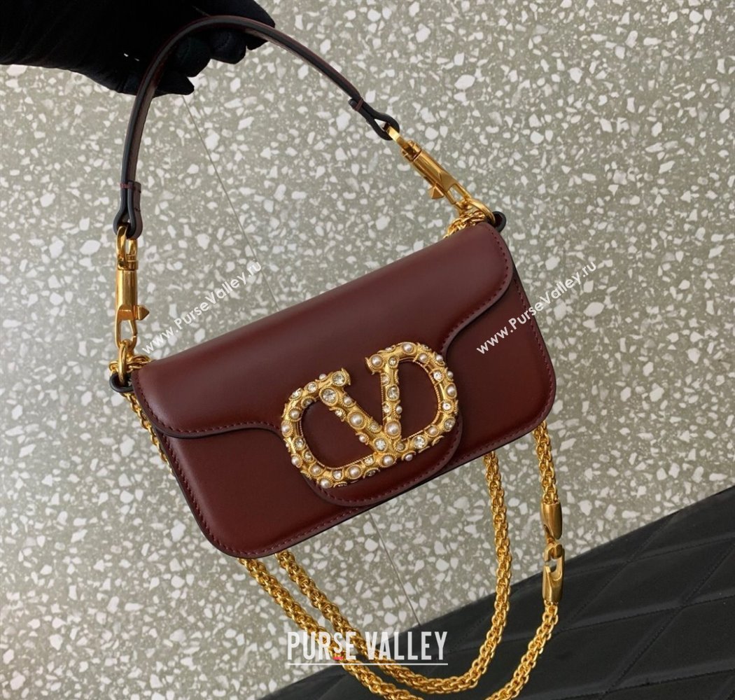 Valentino Garavani Loco Small Shoulder Bag In Calfskin Leather With Jewel Logo Dark Brown 2025 5053 (LKF-250926027)