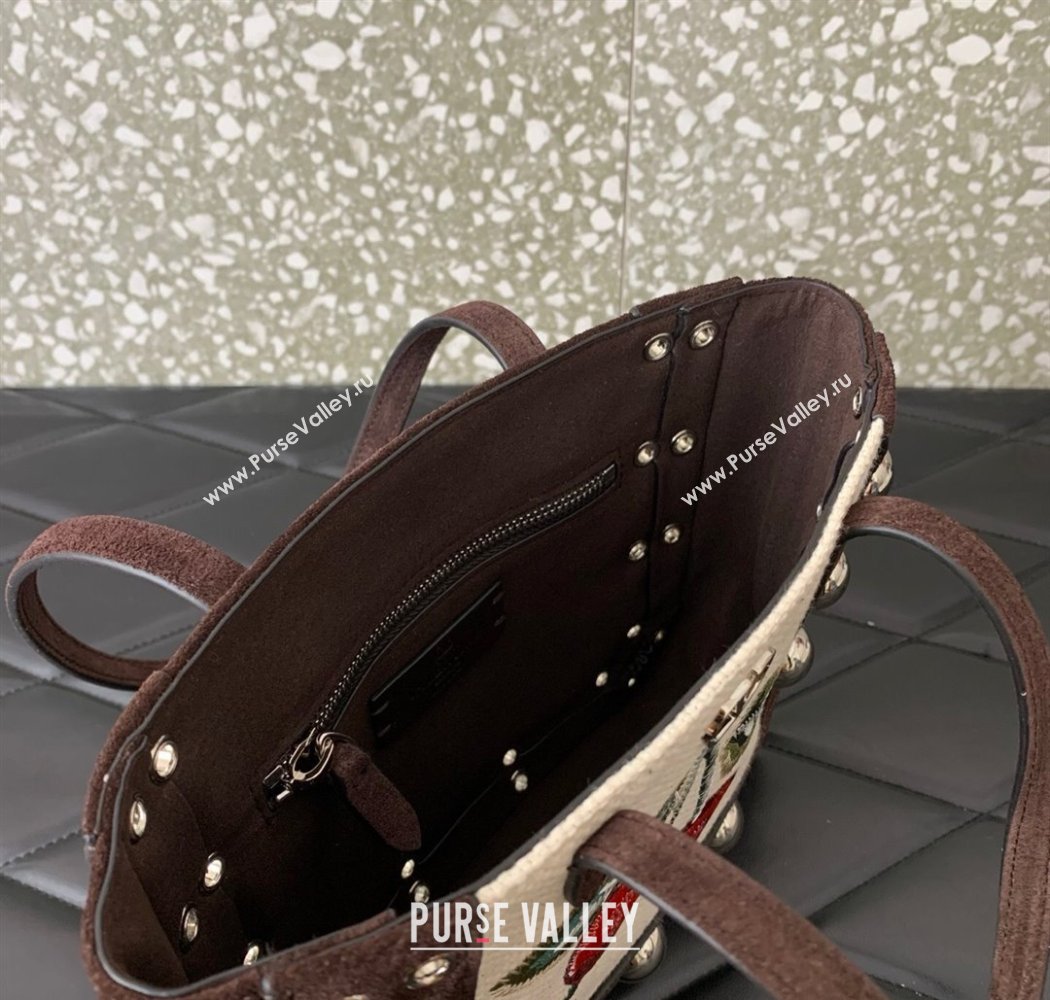 Valentino Garavani Nellcôte Mini Cherryfic Embroidered Shopping Bag Brown 2025 0078 (LKF-250926021)