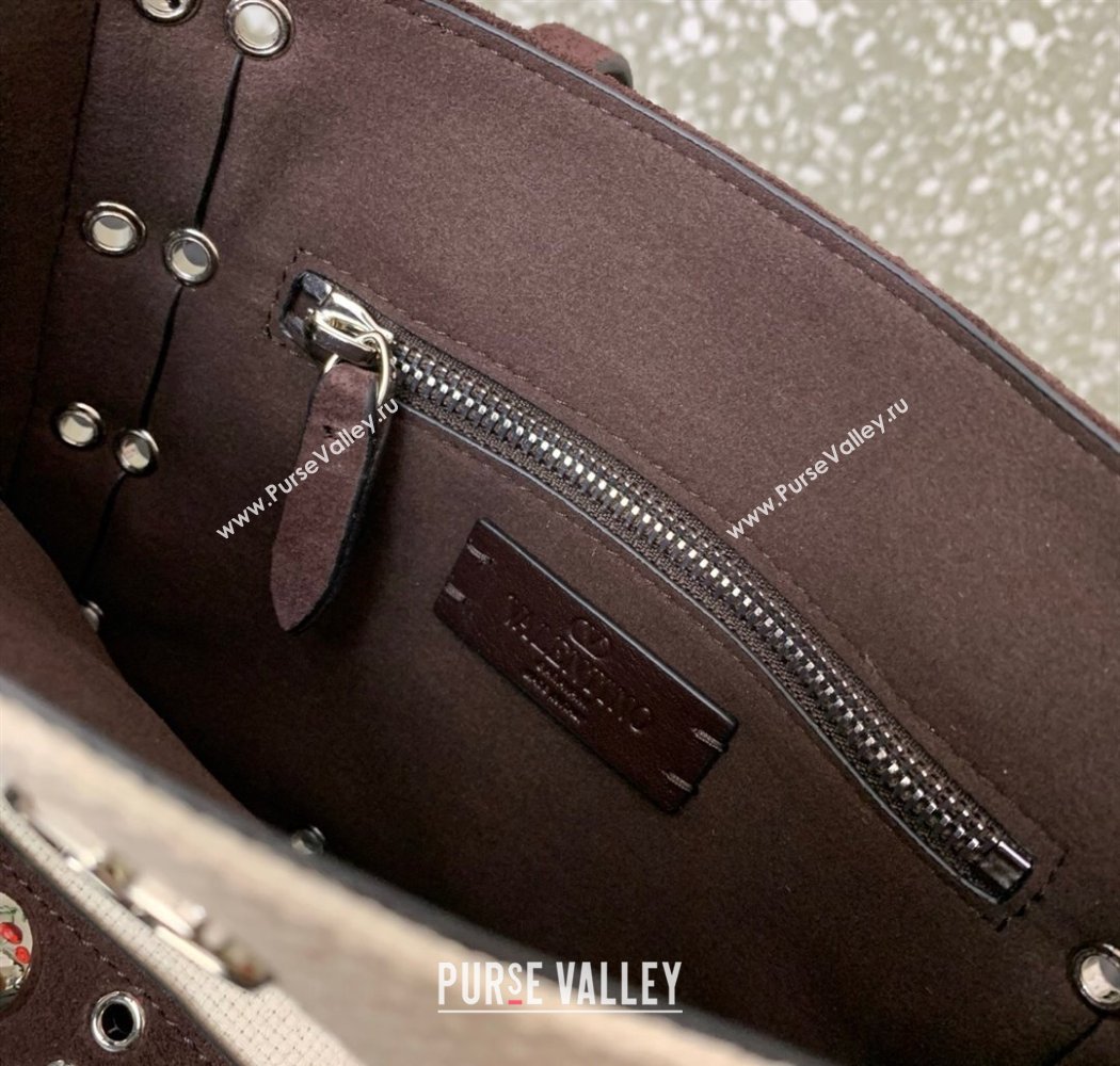 Valentino Garavani Nellcôte Mini Cherryfic Embroidered Shopping Bag Brown 2025 0078 (LKF-250926021)