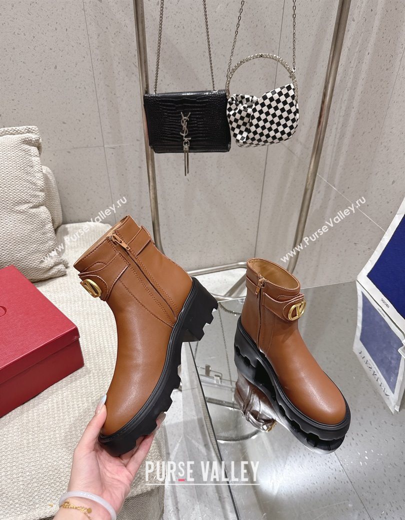 Valentino VLogo Signature Strap Heel Ankle Boots 5.5cm in Calfskin Leather Brown 2025 1028 (MD-251028011)