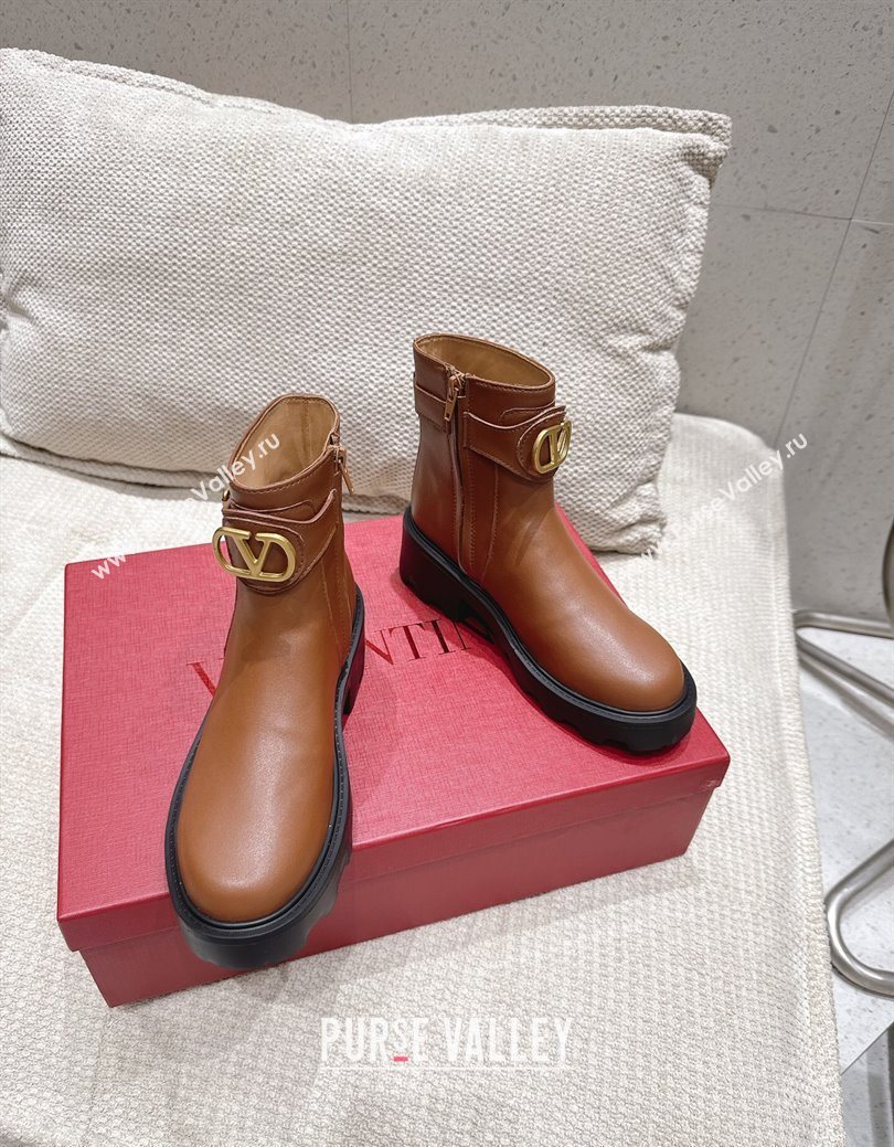 Valentino VLogo Signature Strap Heel Ankle Boots 5.5cm in Calfskin Leather Brown 2025 1028 (MD-251028011)