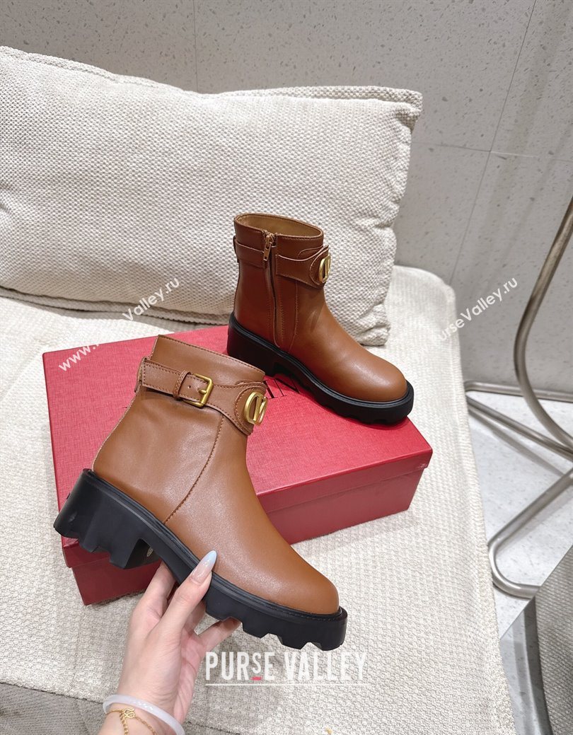Valentino VLogo Signature Strap Heel Ankle Boots 5.5cm in Calfskin Leather Brown 2025 1028 (MD-251028011)
