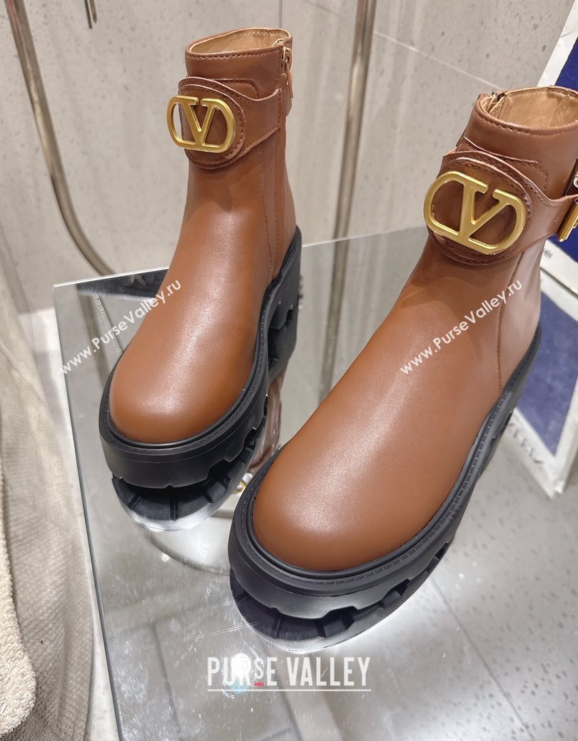 Valentino VLogo Signature Strap Heel Ankle Boots 5.5cm in Calfskin Leather Brown 2025 1028 (MD-251028011)