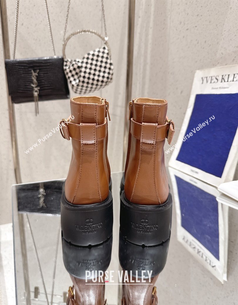 Valentino VLogo Signature Strap Heel Ankle Boots 5.5cm in Calfskin Leather Brown 2025 1028 (MD-251028011)