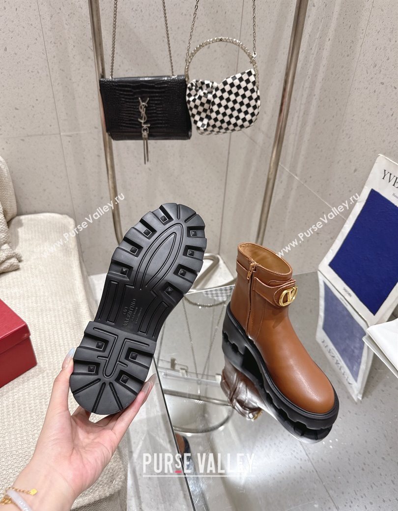 Valentino VLogo Signature Strap Heel Ankle Boots 5.5cm in Calfskin Leather Brown 2025 1028 (MD-251028011)