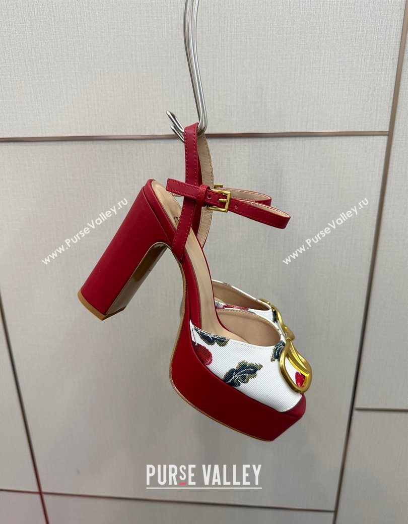 Valentino VLogo Signature Cherryfic Platform Sandals in Canvas and Leather White/Red 2025 1028 (MD-251028001)