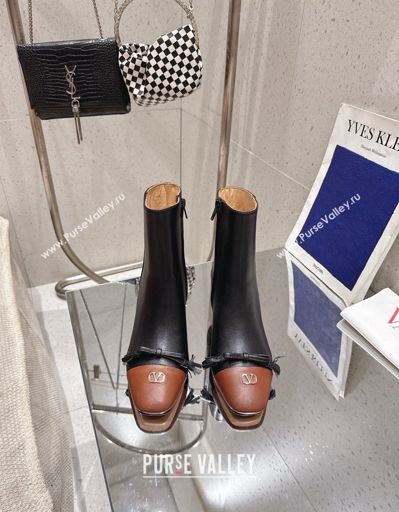 Valentino VALET DU ROI Heel Ankle Boots 6.5cm in Goatskin Leather with Bow Black 2025 1028 (MD-251028015)