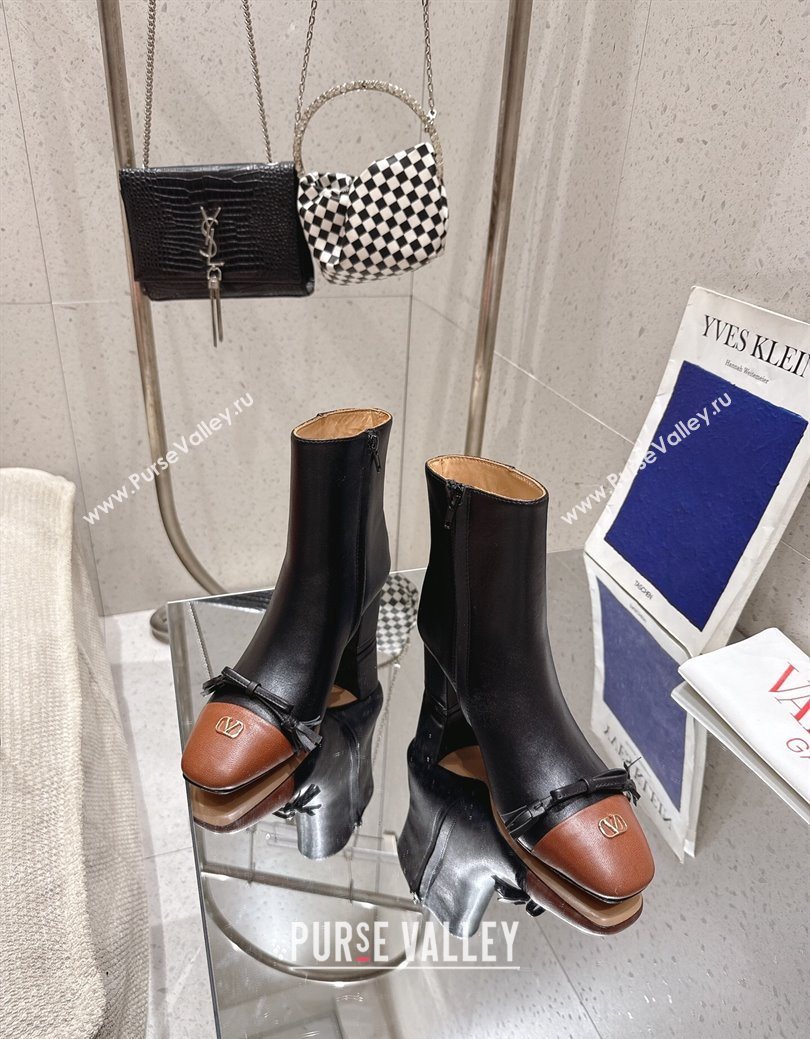 Valentino VALET DU ROI Heel Ankle Boots 6.5cm in Goatskin Leather with Bow Black 2025 1028 (MD-251028015)