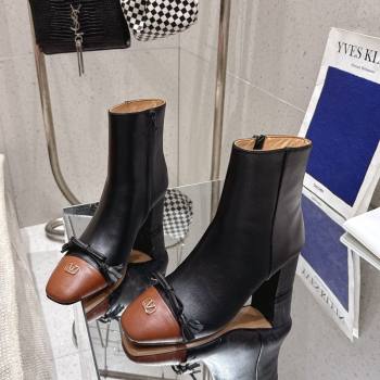 Valentino VALET DU ROI Heel Ankle Boots 6.5cm in Goatskin Leather with Bow Black 2025 1028 (MD-251028015)