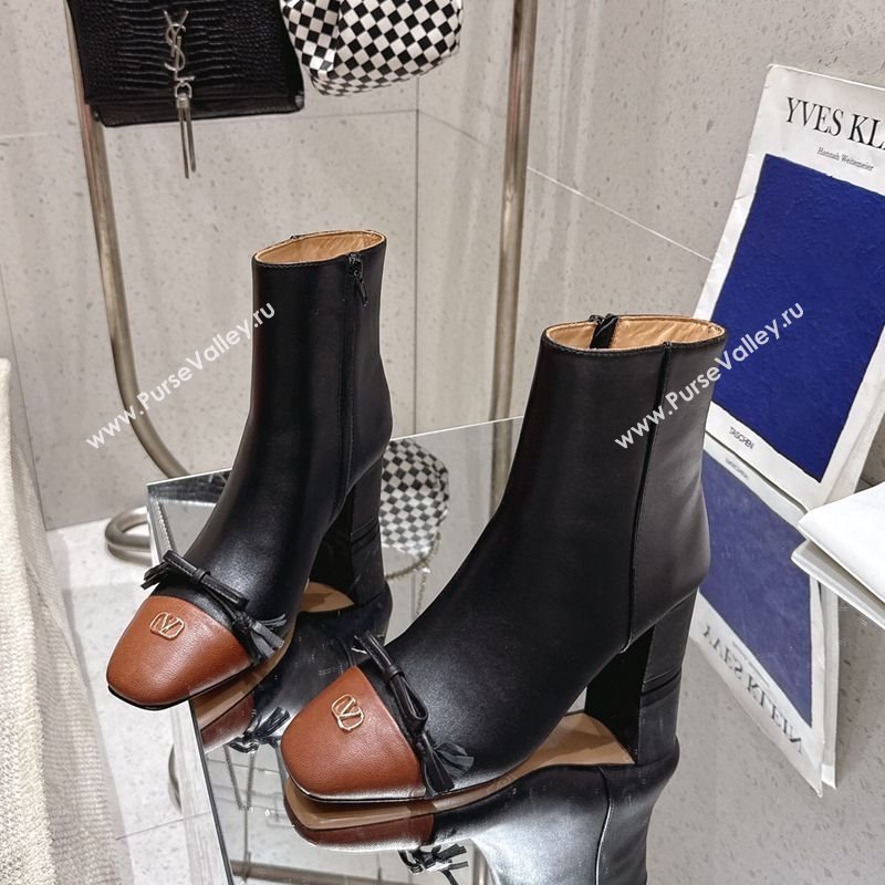 Valentino VALET DU ROI Heel Ankle Boots 6.5cm in Goatskin Leather with Bow Black 2025 1028 (MD-251028015)