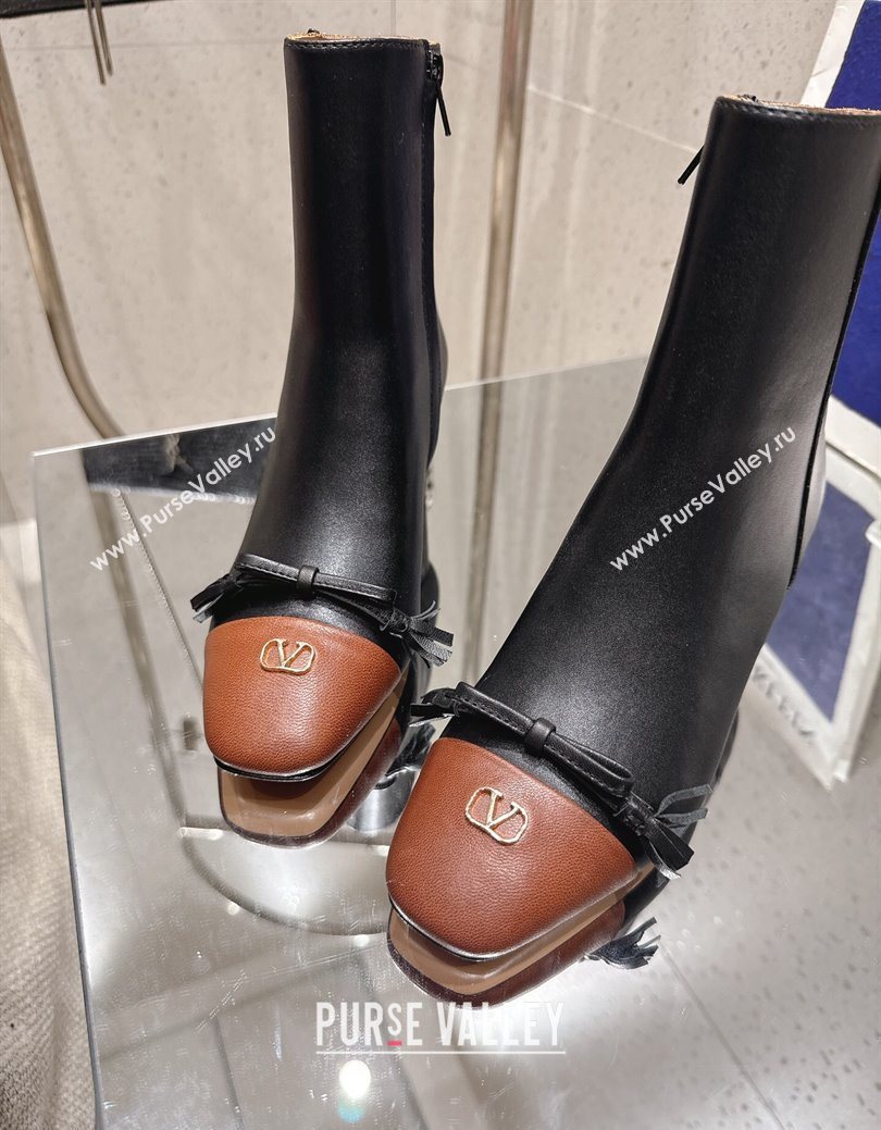 Valentino VALET DU ROI Heel Ankle Boots 6.5cm in Goatskin Leather with Bow Black 2025 1028 (MD-251028015)