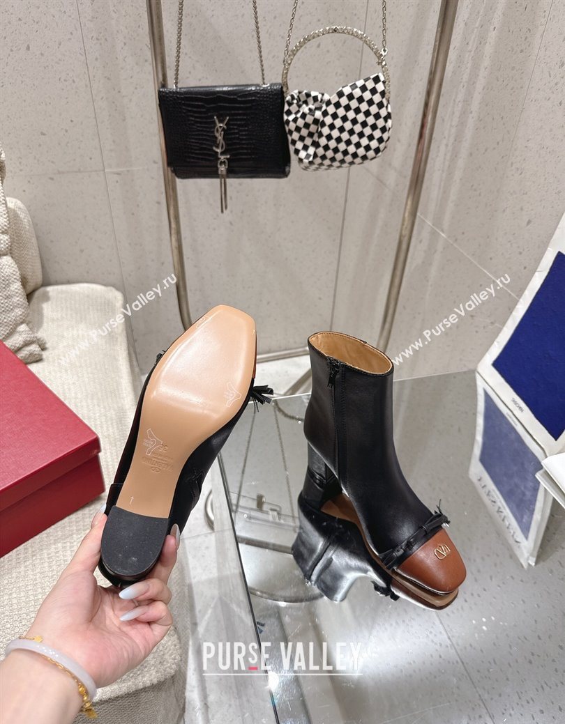 Valentino VALET DU ROI Heel Ankle Boots 6.5cm in Goatskin Leather with Bow Black 2025 1028 (MD-251028015)