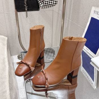 Valentino VALET DU ROI Heel Ankle Boots 6.5cm in Goatskin Leather with Bow Brown2 2025 1028 (MD-251028017)
