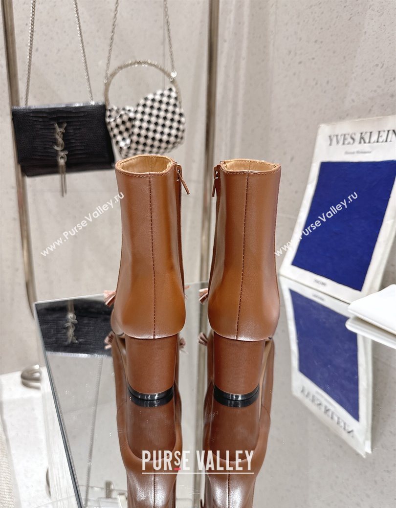 Valentino VALET DU ROI Heel Ankle Boots 6.5cm in Goatskin Leather with Bow Brown 2025 1028 (MD-251028017)