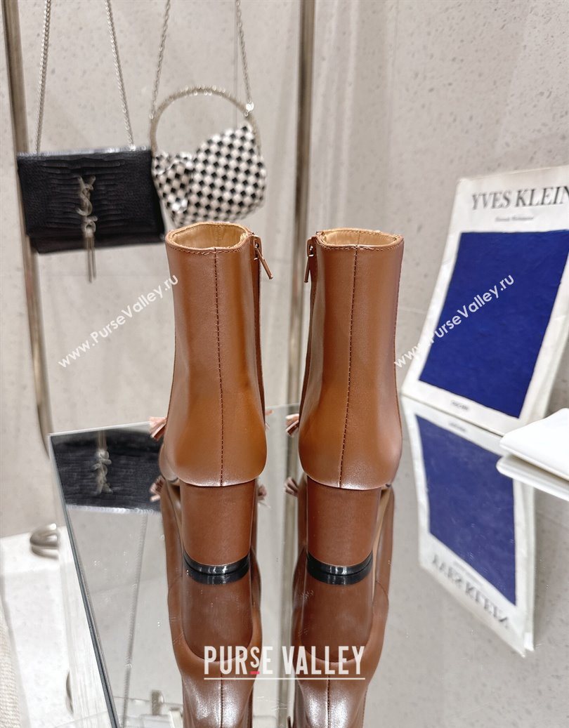 Valentino VALET DU ROI Heel Ankle Boots 6.5cm in Goatskin Leather with Bow Brown2 2025 1028 (MD-251028017)