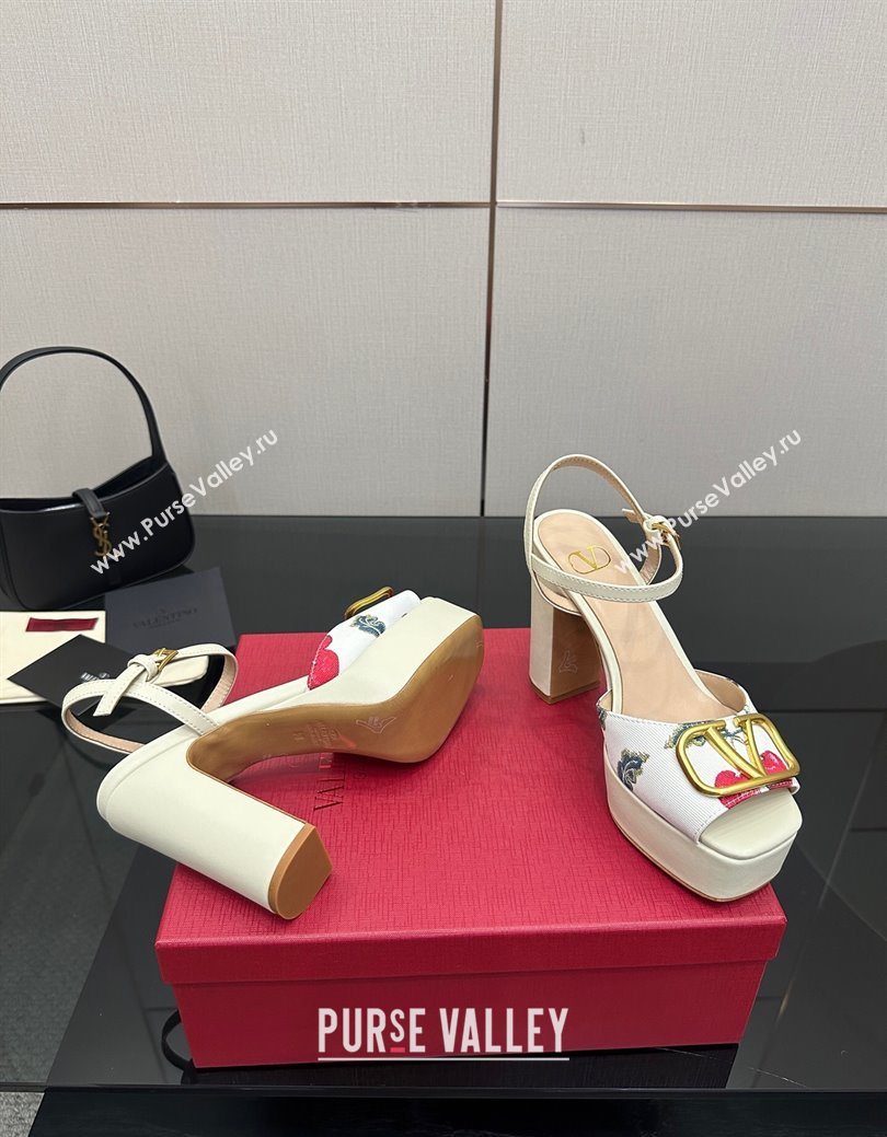 Valentino VLogo Signature Cherryfic Platform Sandals in Canvas and Leather White2 2025 1028 (MD-251028002)