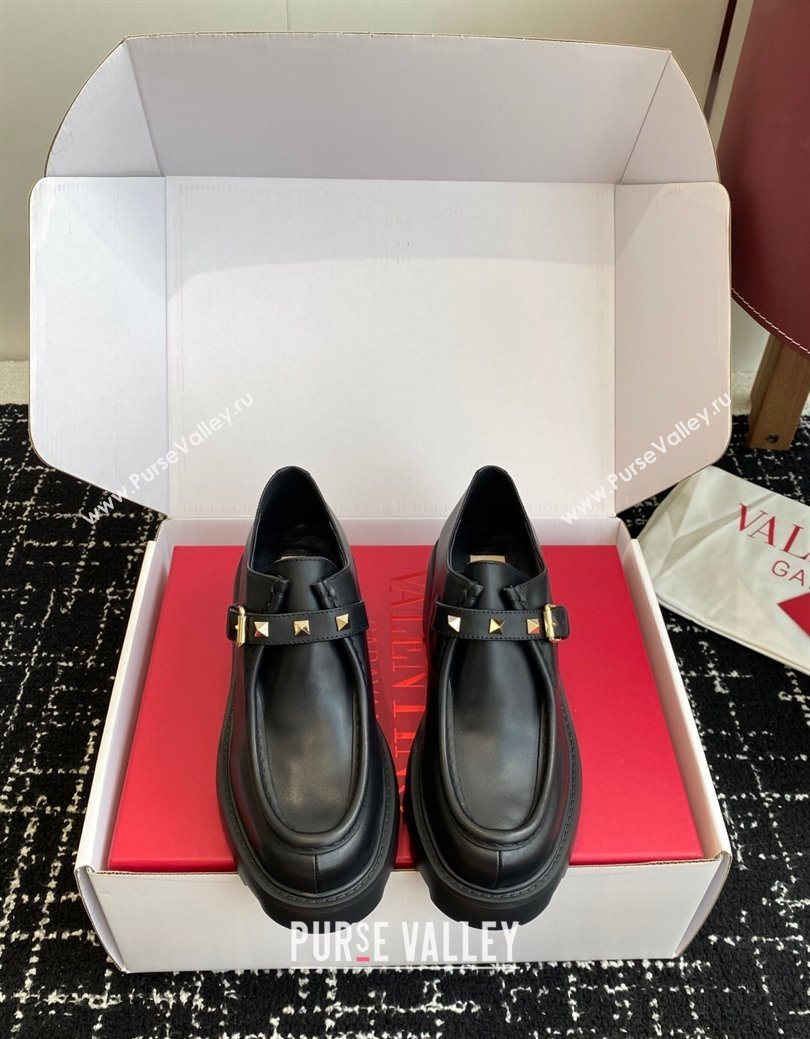Valentino Rockstud Strap Loafers 4.5cm in Calfskin Leather 2025 1028 (KL-251028021)