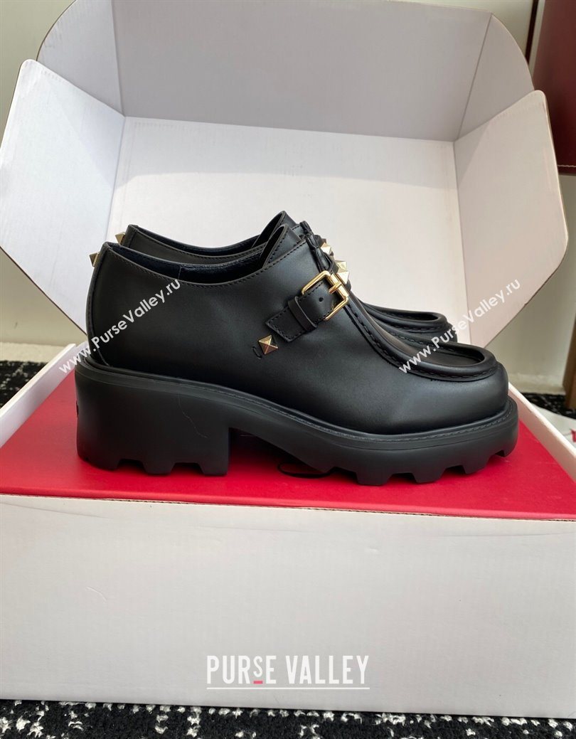 Valentino Rockstud Strap Loafers 4.5cm in Calfskin Leather 2025 1028 (KL-251028021)