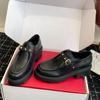 Valentino Rockstud Strap Loafers 4.5cm in Calfskin Leather 2025 1028 (KL-251028021)