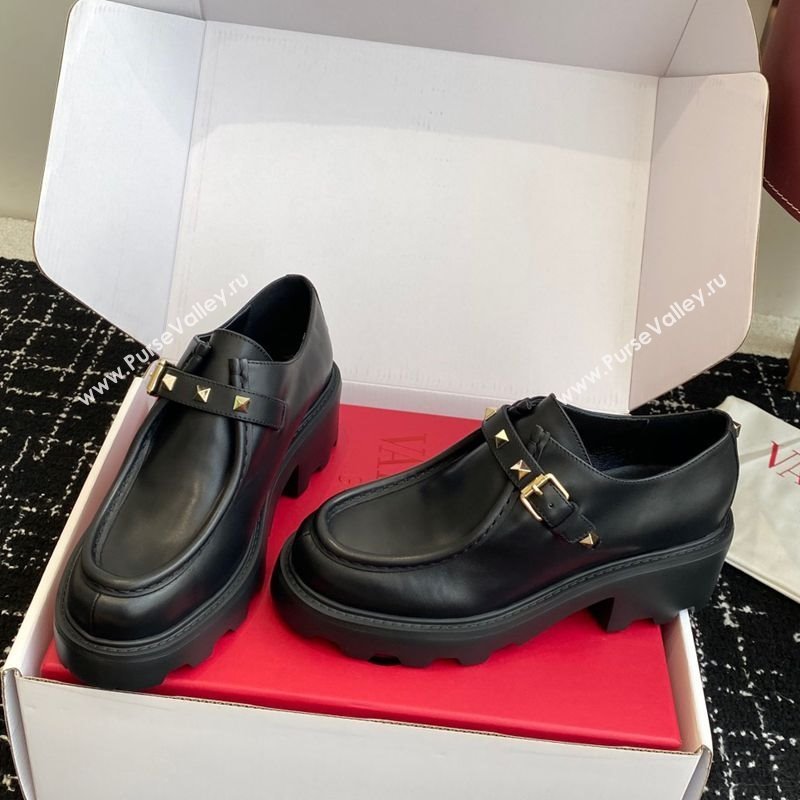 Valentino Rockstud Strap Loafers 4.5cm in Calfskin Leather 2025 1028 (KL-251028021)