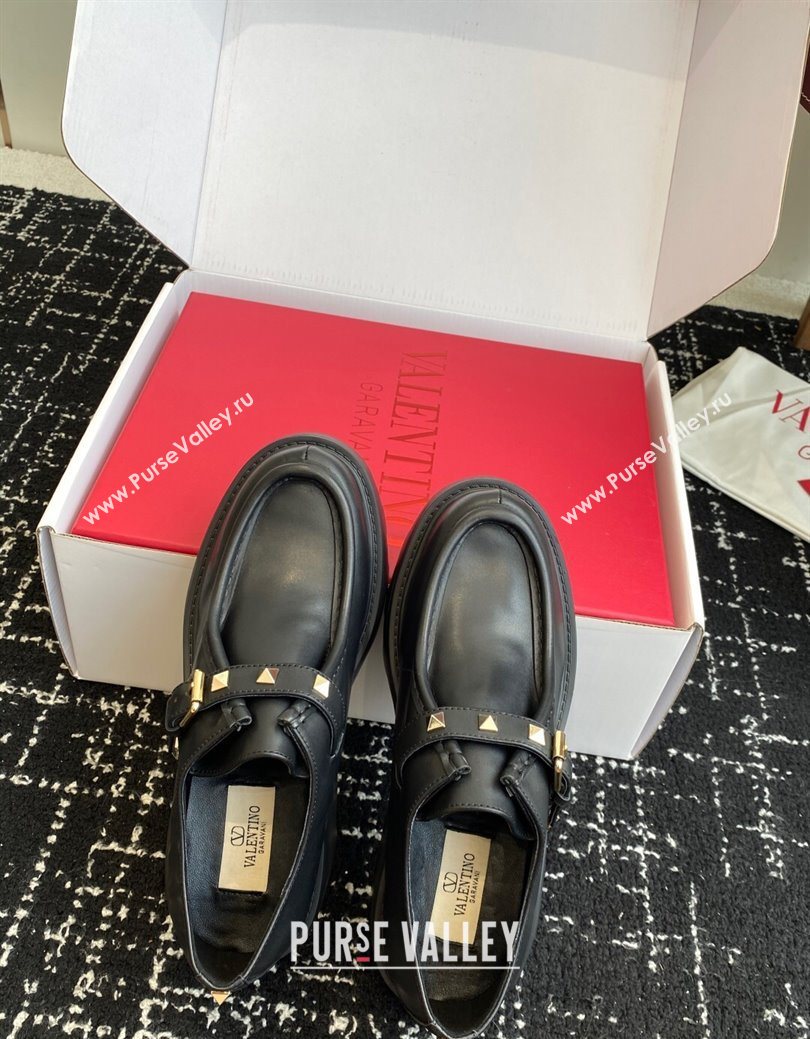 Valentino Rockstud Strap Loafers 4.5cm in Calfskin Leather 2025 1028 (KL-251028021)