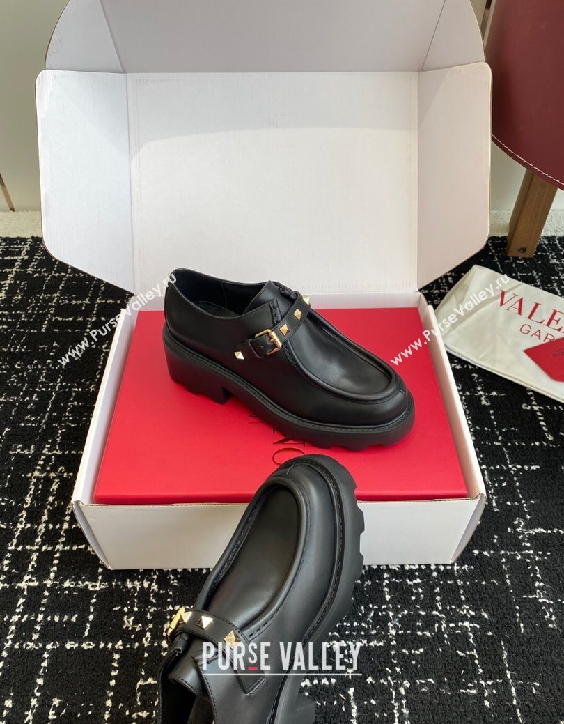 Valentino Rockstud Strap Loafers 4.5cm in Calfskin Leather 2025 1028 (KL-251028021)