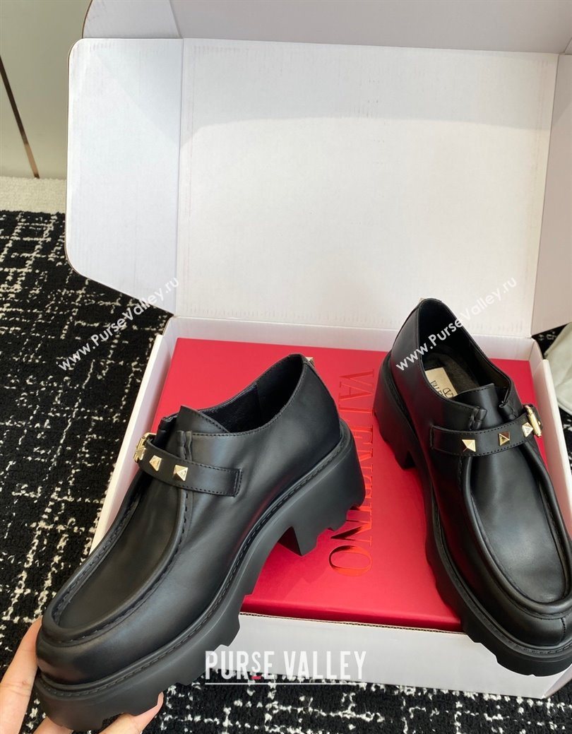 Valentino Rockstud Strap Loafers 4.5cm in Calfskin Leather 2025 1028 (KL-251028021)