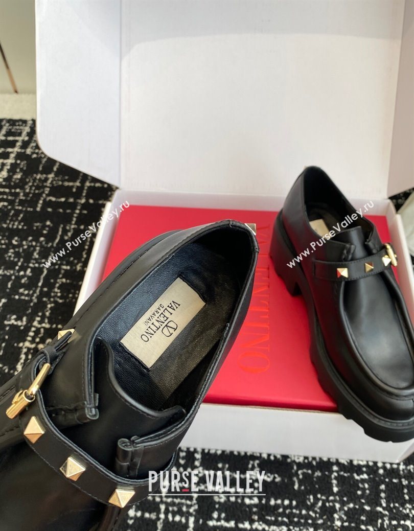 Valentino Rockstud Strap Loafers 4.5cm in Calfskin Leather 2025 1028 (KL-251028021)
