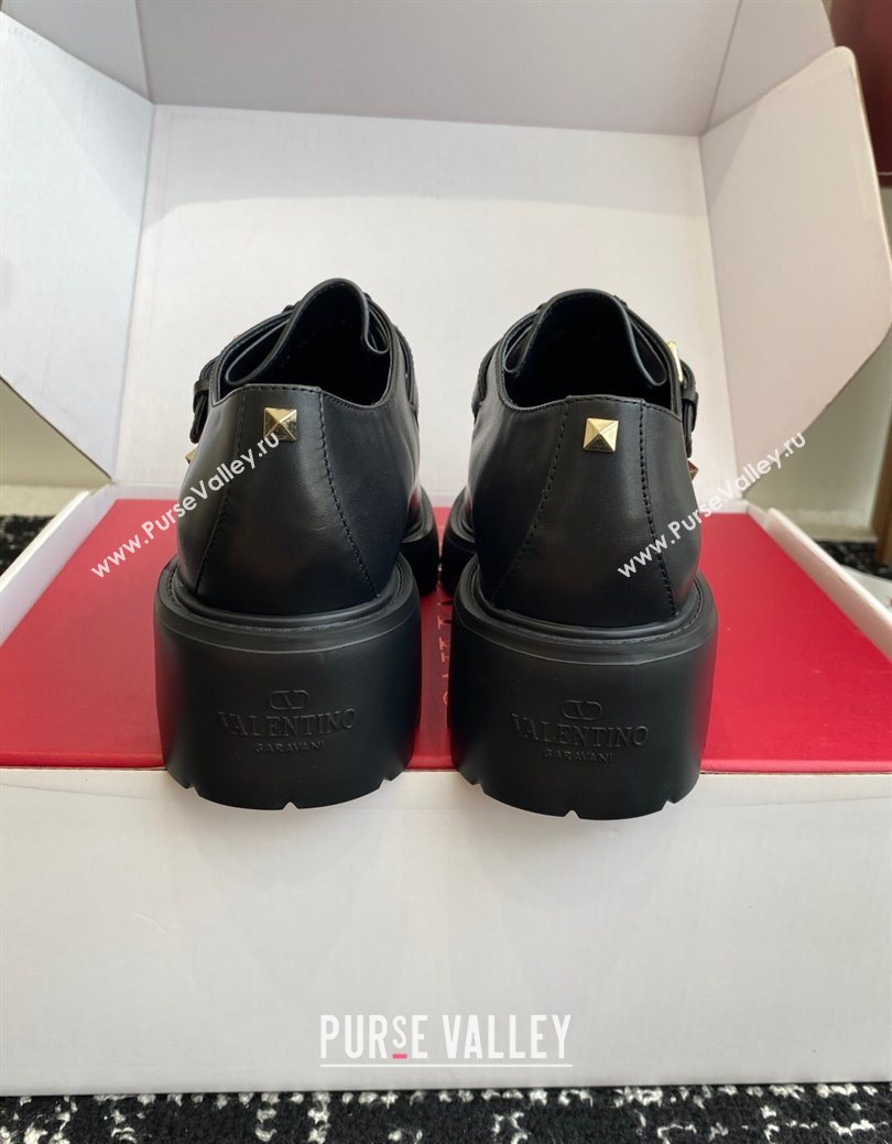 Valentino Rockstud Strap Loafers 4.5cm in Calfskin Leather 2025 1028 (KL-251028021)