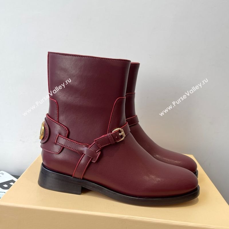 Valentino VLogo Signature Strap Flat Ankle Boots in Calfskin Leather Burgundy 2025 1028 (HQG-251028023)