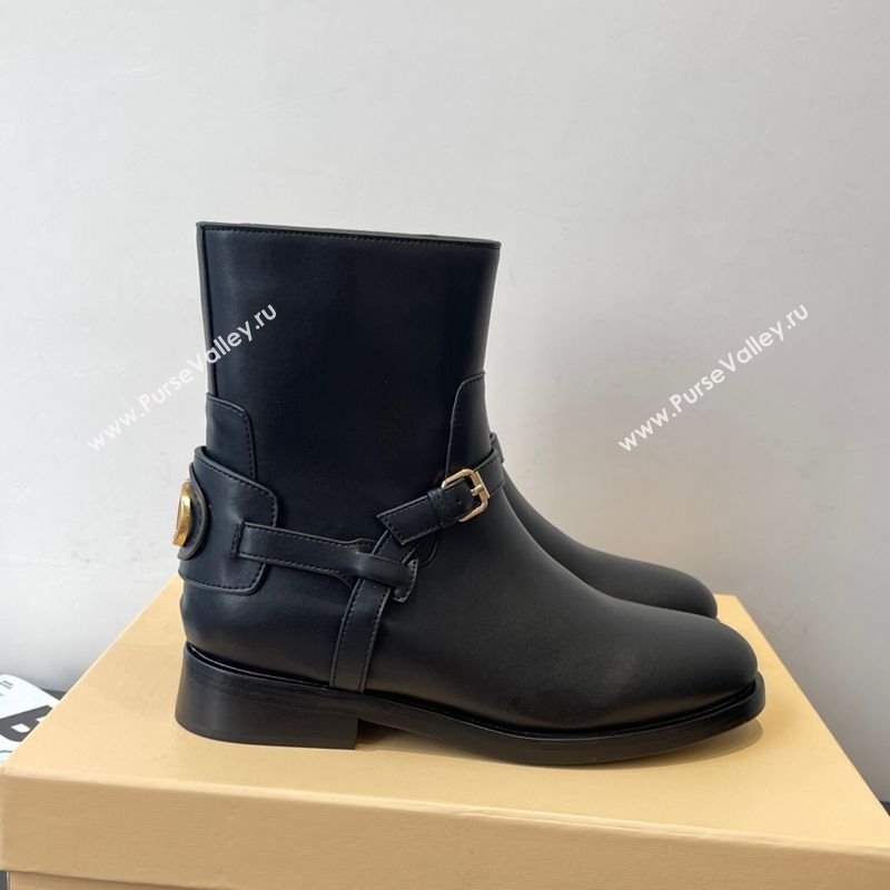 Valentino VLogo Signature Strap Flat Ankle Boots in Calfskin Leather Black 2025 1028 (HQG-251028024)
