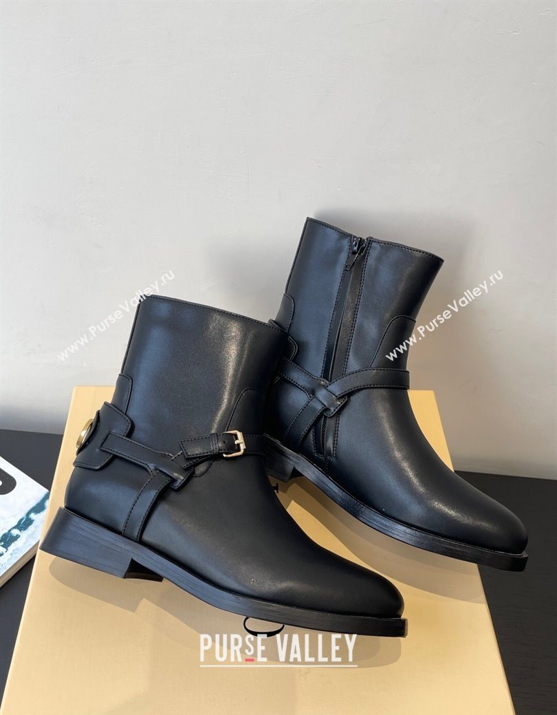 Valentino VLogo Signature Strap Flat Ankle Boots in Calfskin Leather Black 2025 1028 (HQG-251028024)