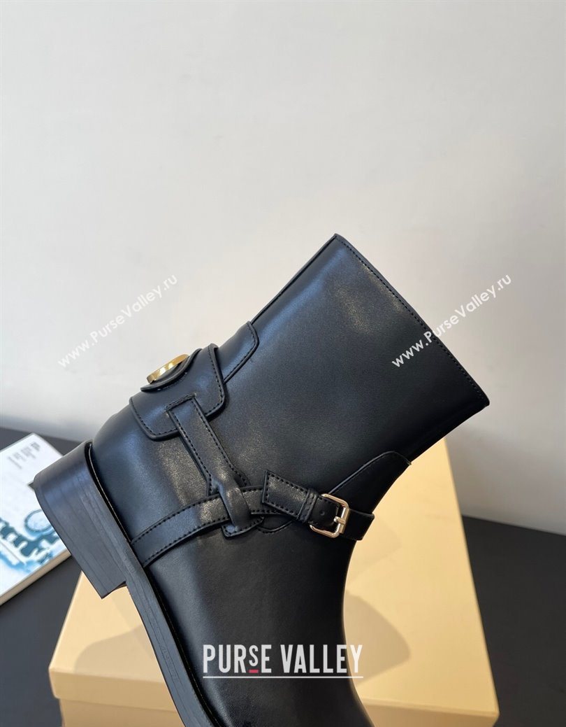 Valentino VLogo Signature Strap Flat Ankle Boots in Calfskin Leather Black 2025 1028 (HQG-251028024)