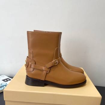 Valentino VLogo Signature Strap Flat Ankle Boots in Calfskin Leather Brown 2025 1028 (HQG-251028025)