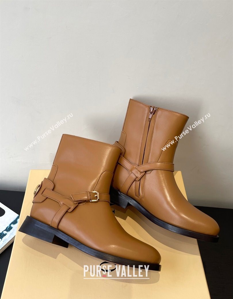 Valentino VLogo Signature Strap Flat Ankle Boots in Calfskin Leather Brown 2025 1028 (HQG-251028025)
