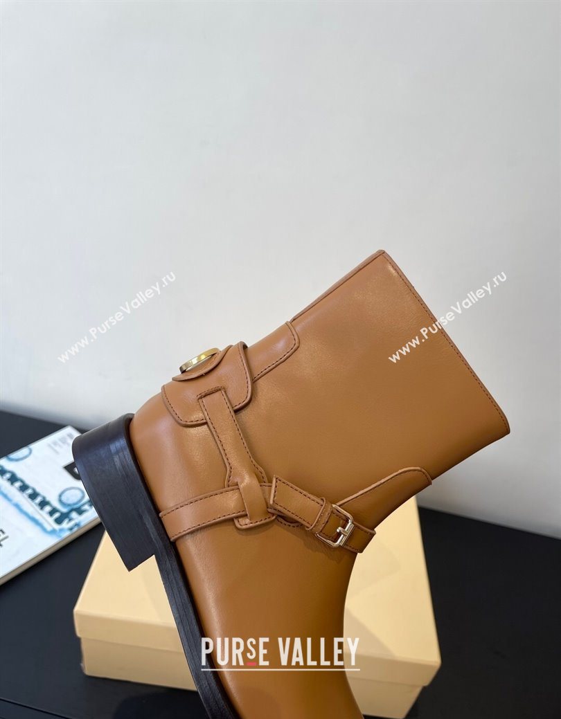 Valentino VLogo Signature Strap Flat Ankle Boots in Calfskin Leather Brown 2025 1028 (HQG-251028025)