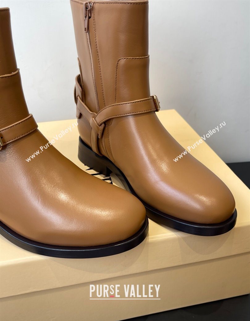 Valentino VLogo Signature Strap Flat Ankle Boots in Calfskin Leather Brown 2025 1028 (HQG-251028025)