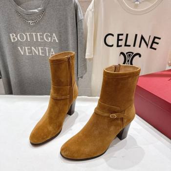 Valentino Suede Heel Ankle Boots 7.5cm with Buckle Brown Yellow 2025 1028 (MD-251028032)