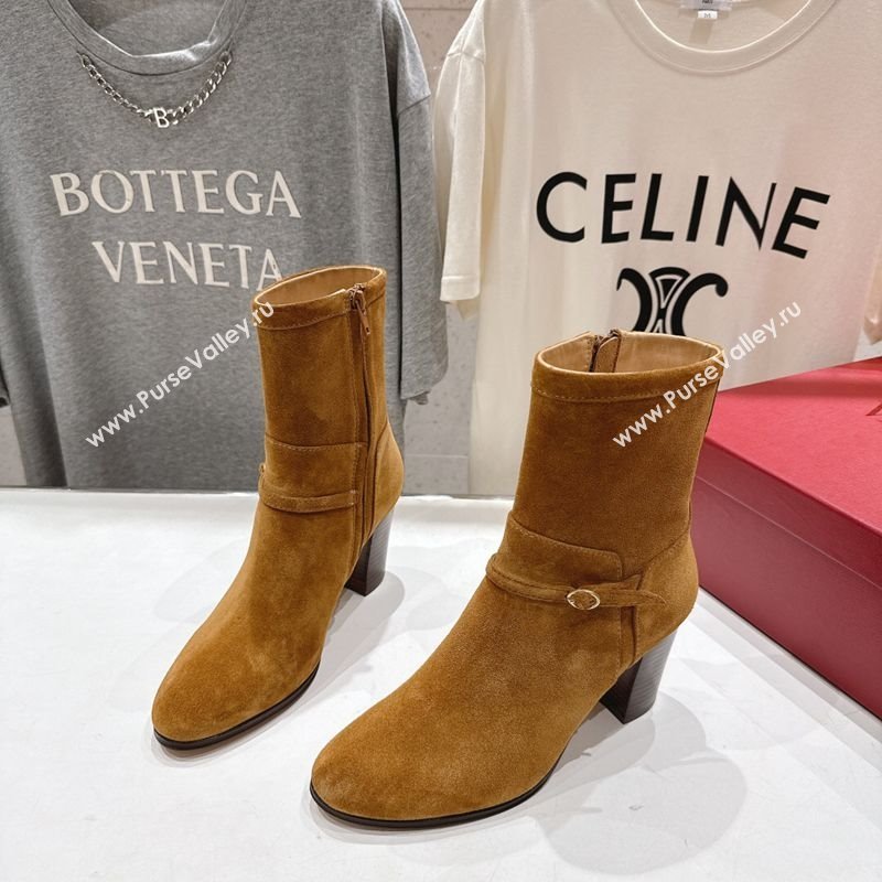 Valentino Suede Heel Ankle Boots 7.5cm with Buckle Brown Yellow 2025 1028 (MD-251028032)