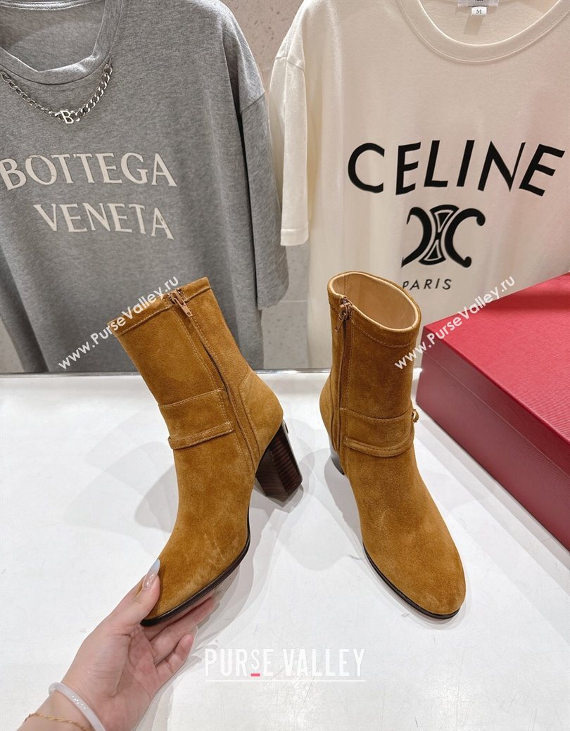 Valentino Suede Heel Ankle Boots 7.5cm with Buckle Brown Yellow 2025 1028 (MD-251028032)