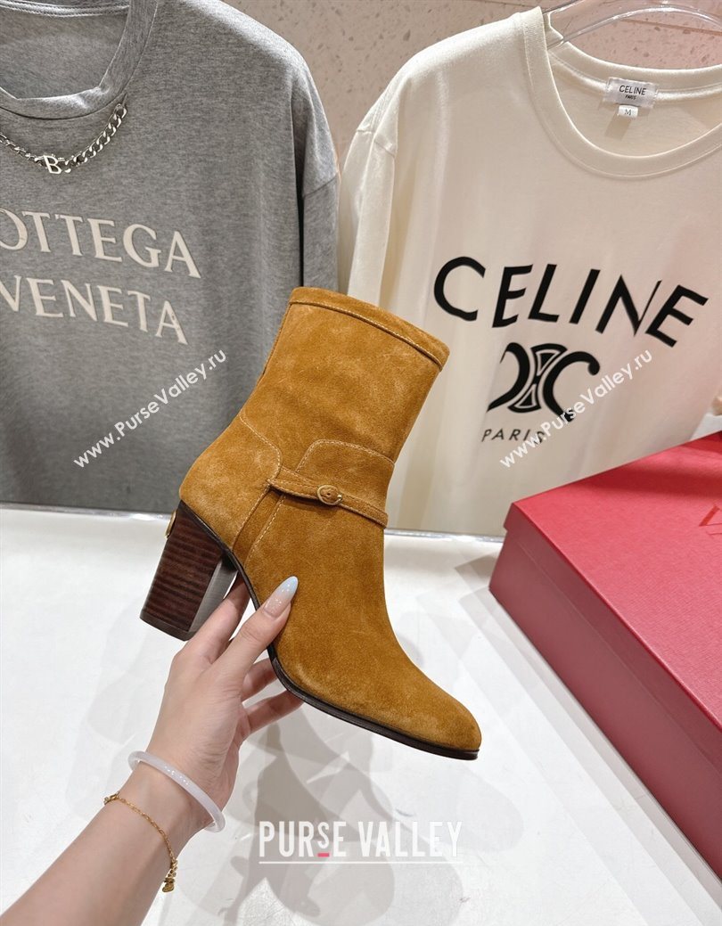 Valentino Suede Heel Ankle Boots 7.5cm with Buckle Brown Yellow 2025 1028 (MD-251028032)